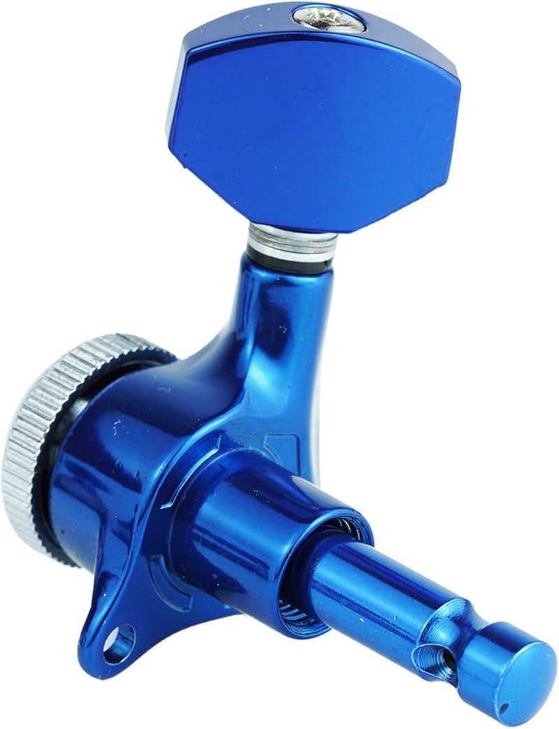 guyker Guitar Locking Tuners (6 Right Handed) - 1:18 Ratio Lock String Tuning Key Pegs Machine Heads with Hexagonal Handle Replacement for LP SG Style Electric, Folk or Acoustic Guitars - Blue Chrome - Image 5